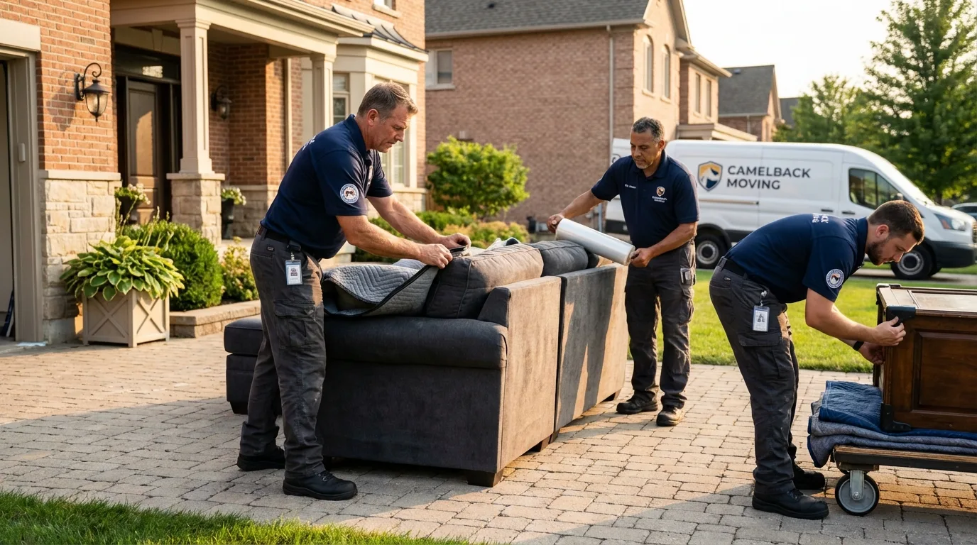 Large estate moving crew wrapping furniture in Prescott, WI